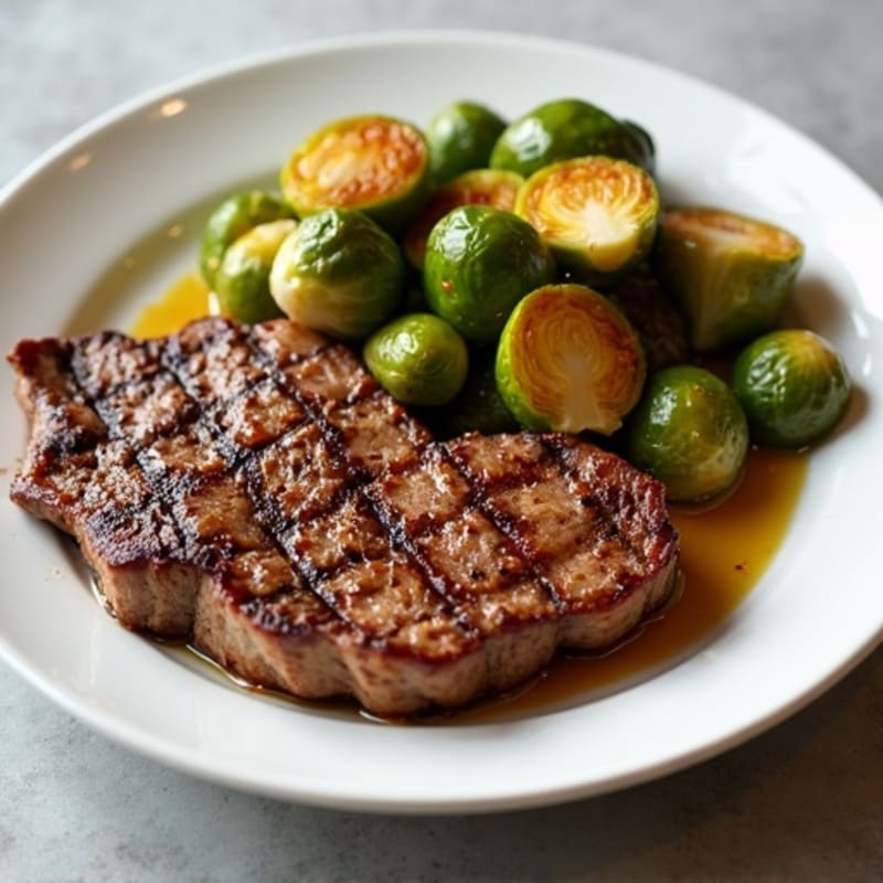 Pan-Seared Sirloin Steak with Crispy Roasted Brussels Sprouts