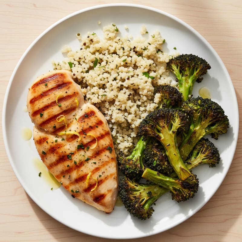 Grilled Chicken Breast with Quinoa and Roasted Broccoli