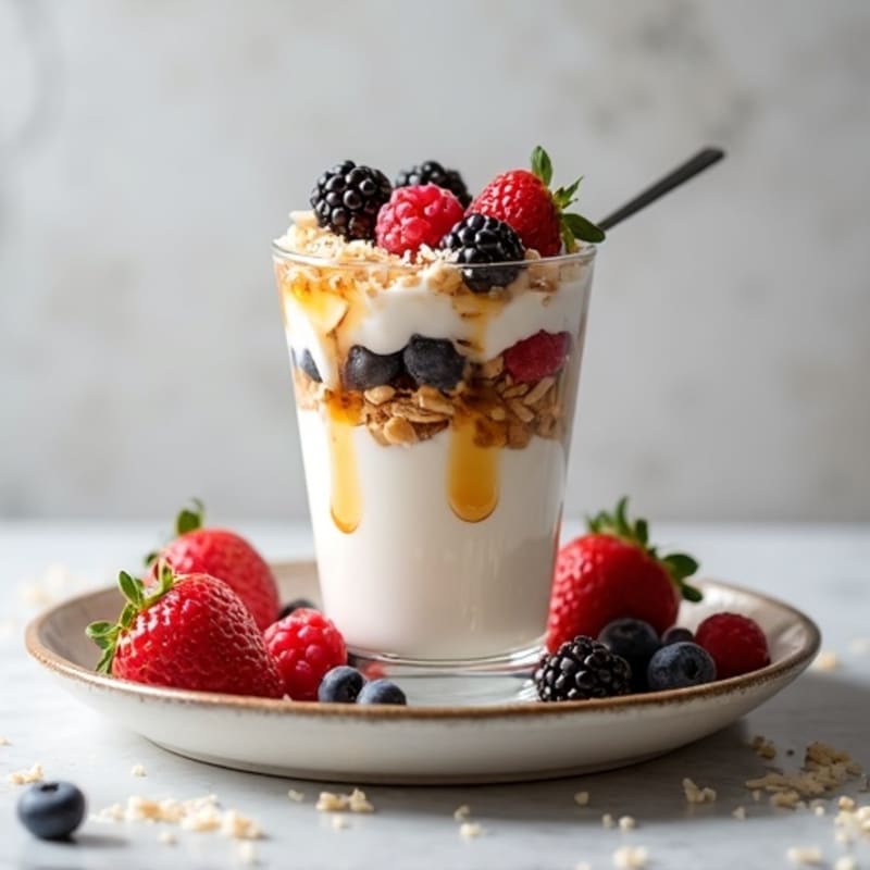 Greek Yogurt Parfait with Mixed Berries and Sliced Almonds