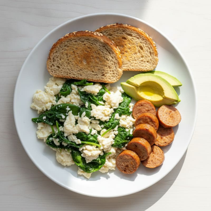 Egg White and Spinach Scramble with Turkey Sausage