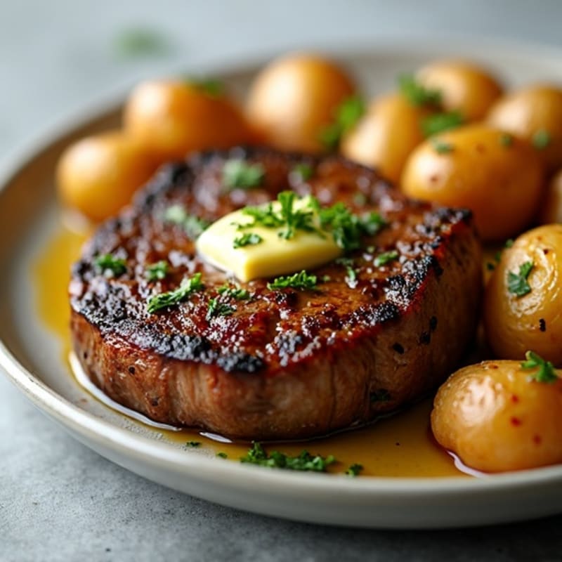 Herb-Garlic Butter Seared Steak with Roasted Baby Potatoes