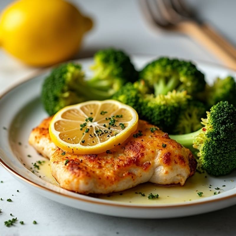 Crispy Lemon Herb Baked Chicken Breast with Roasted Broccoli