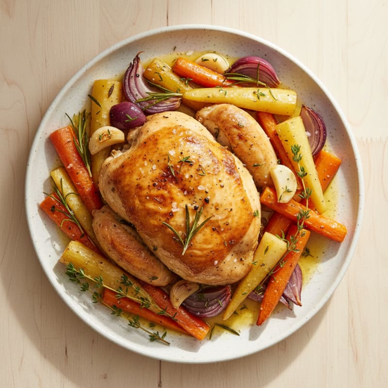 Garlic Herb Roasted Chicken with Root Vegetables