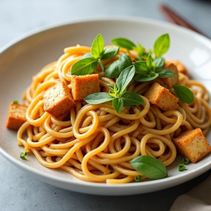 Creamy Peanut-Ginger Rice Noodles with Crispy Tofu