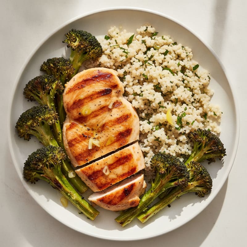 Grilled Chicken Breast with Quinoa and Roasted Broccoli