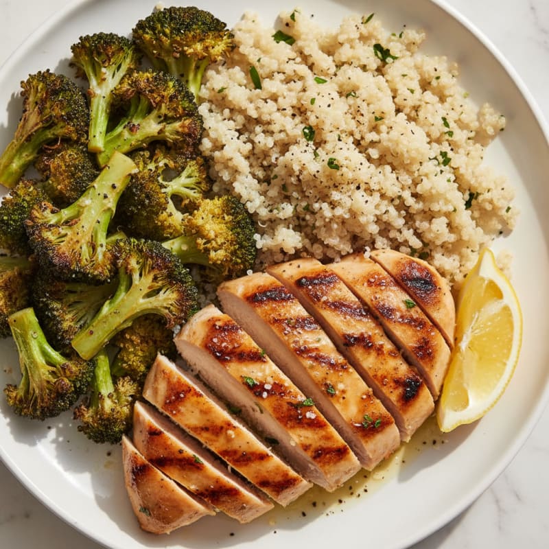 Grilled Chicken Breast with Quinoa and Roasted Broccoli