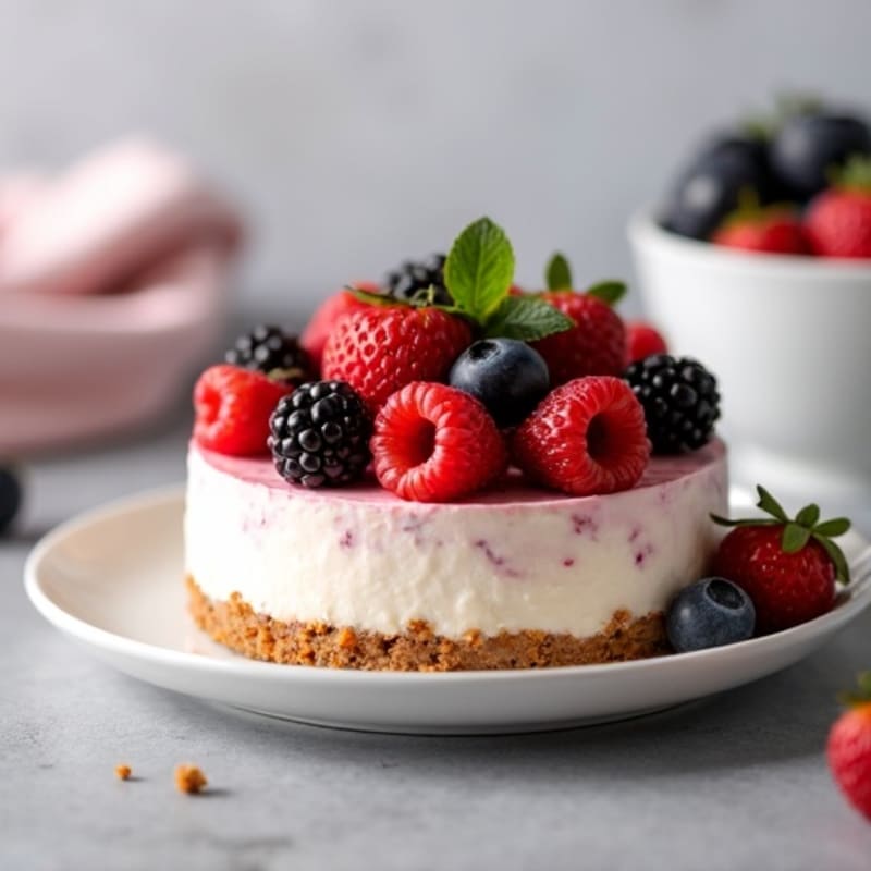 Greek Yogurt Protein Cheesecake with Mixed Berries