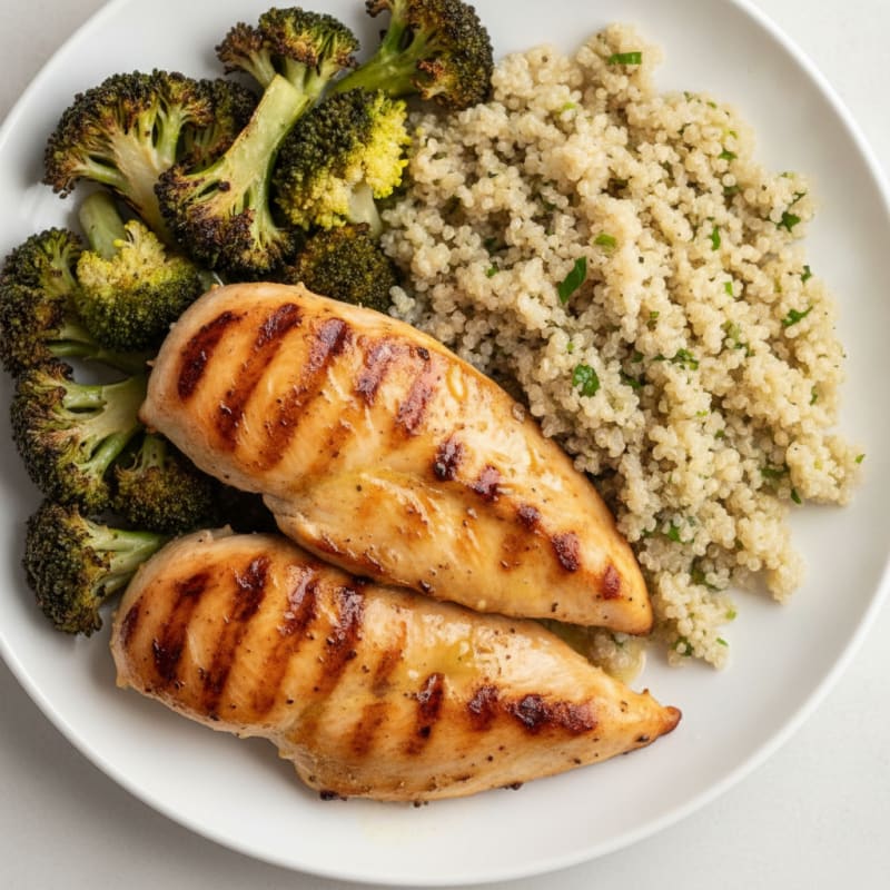Grilled Chicken Breast with Quinoa and Roasted Broccoli