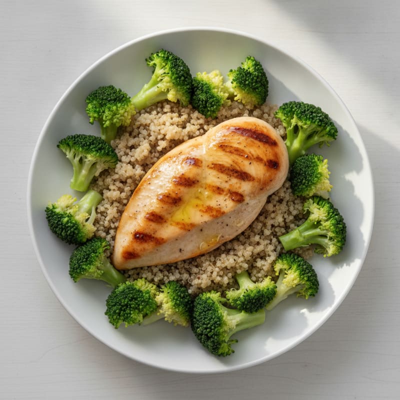 Grilled Chicken Breast with Quinoa and Steamed Broccoli