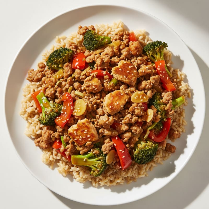 Ground Turkey and Veggie Stir Fry with Brown Rice