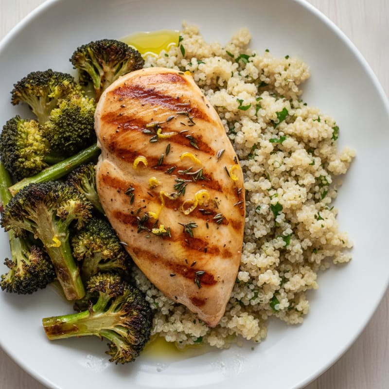 Grilled Chicken Breast with Quinoa and Roasted Broccoli