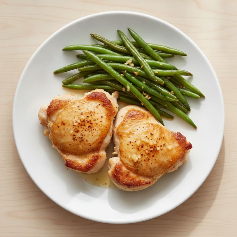 Pan-Seared Chicken Thighs with Garlic Green Beans