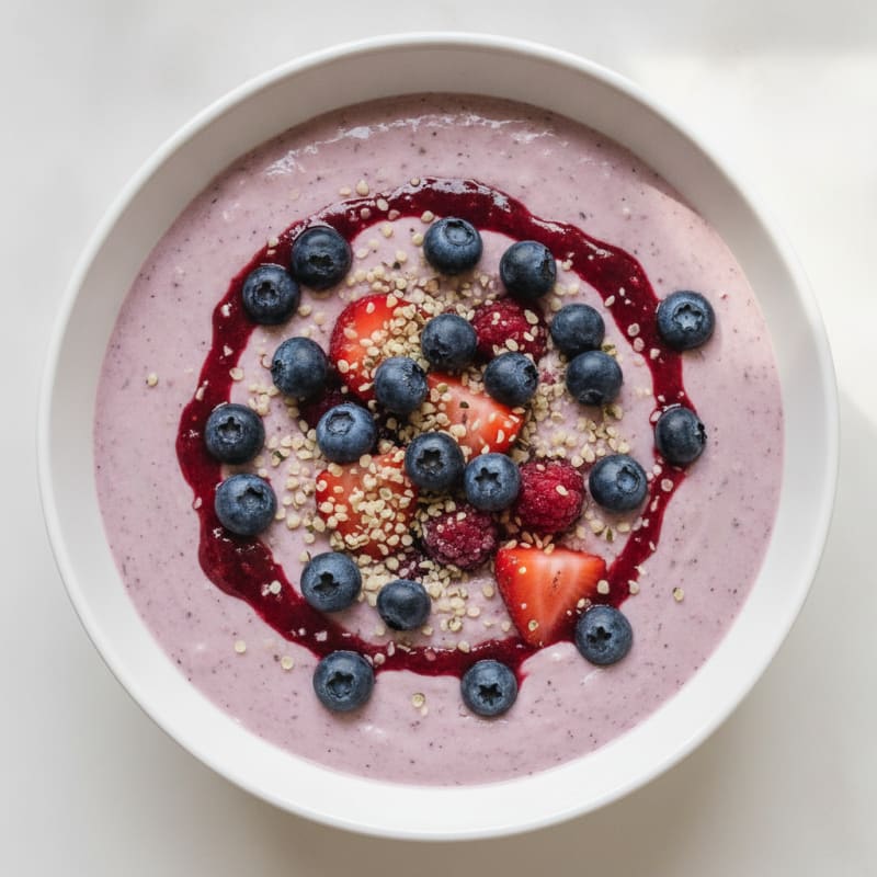 Silky Tofu Protein Smoothie Bowl with Hemp Seeds and Berries