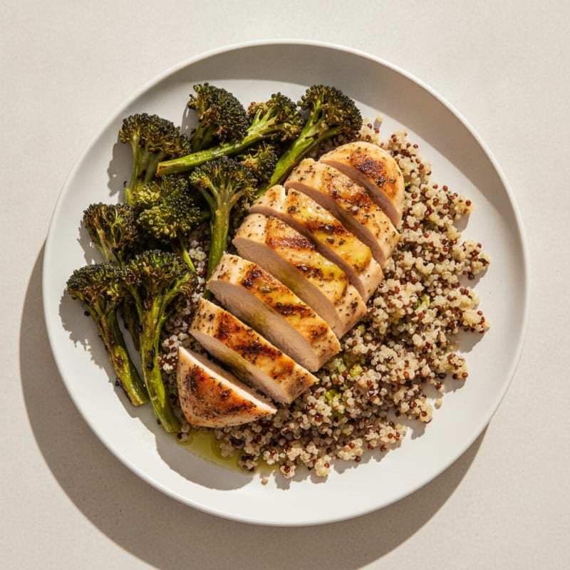 Grilled Chicken Breast with Quinoa and Roasted Broccoli