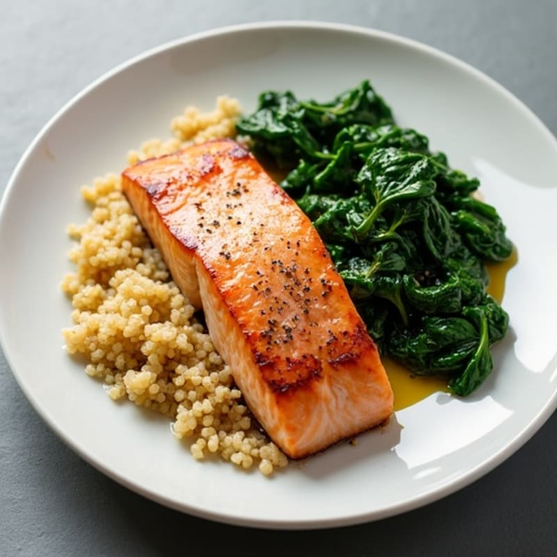 Seared Salmon Fillet with Quinoa and Sauteed Spinach