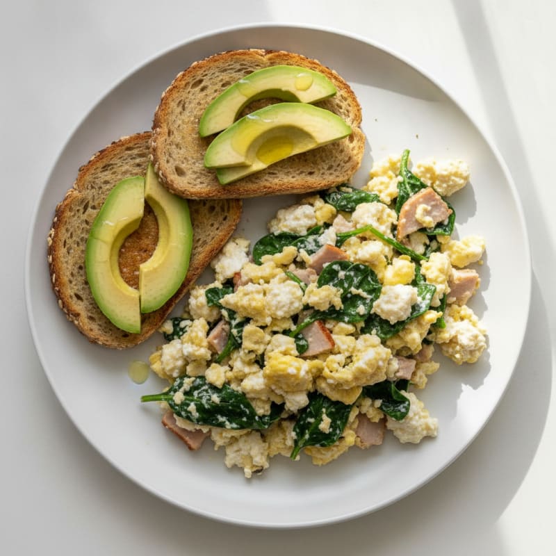 Cottage Cheese Scramble with Spinach and Smoked Turkey