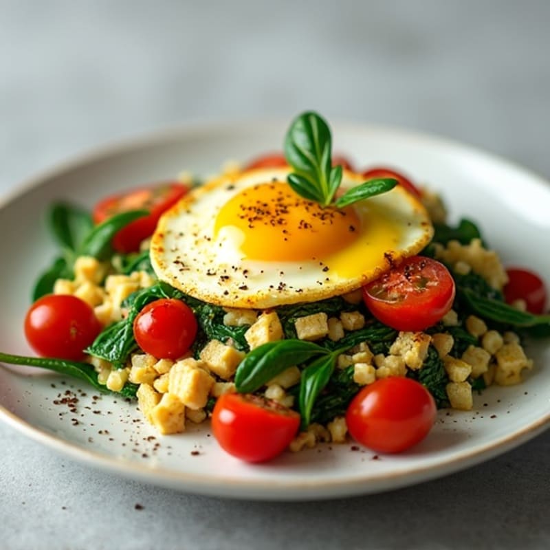 Cottage Cheese Egg Scramble with Spinach and Cherry Tomatoes