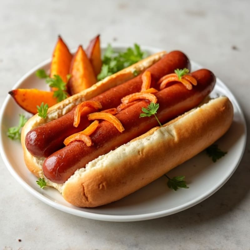 Lean Turkey Dogs with Crispy Sweet Potato Wedges