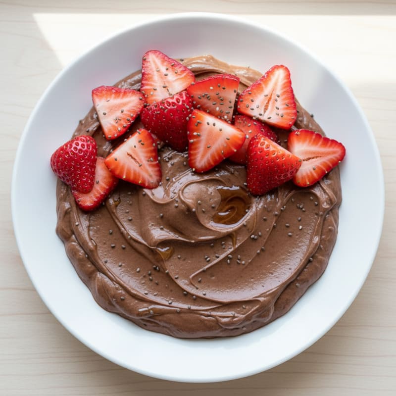 Chocolate Protein Pudding with Sliced Strawberries