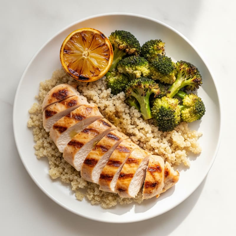 Grilled Chicken Breast with Quinoa and Roasted Broccoli