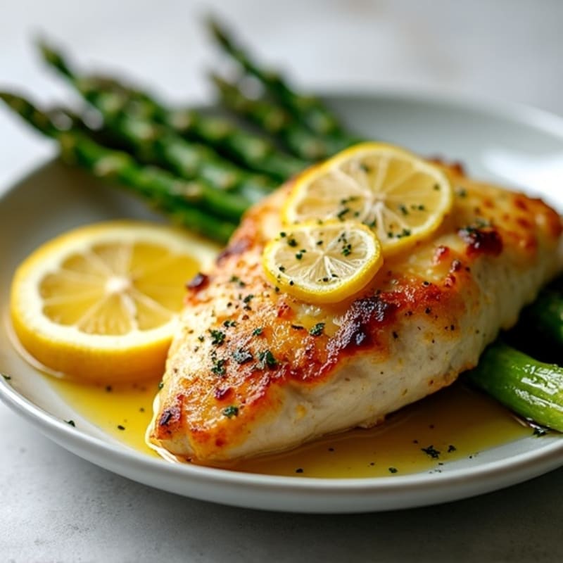 Lemon Garlic Pan Seared Chicken with Roasted Asparagus