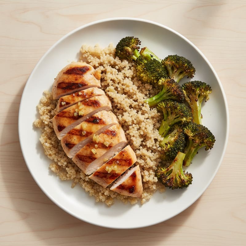 Grilled Chicken Breast with Quinoa and Roasted Broccoli