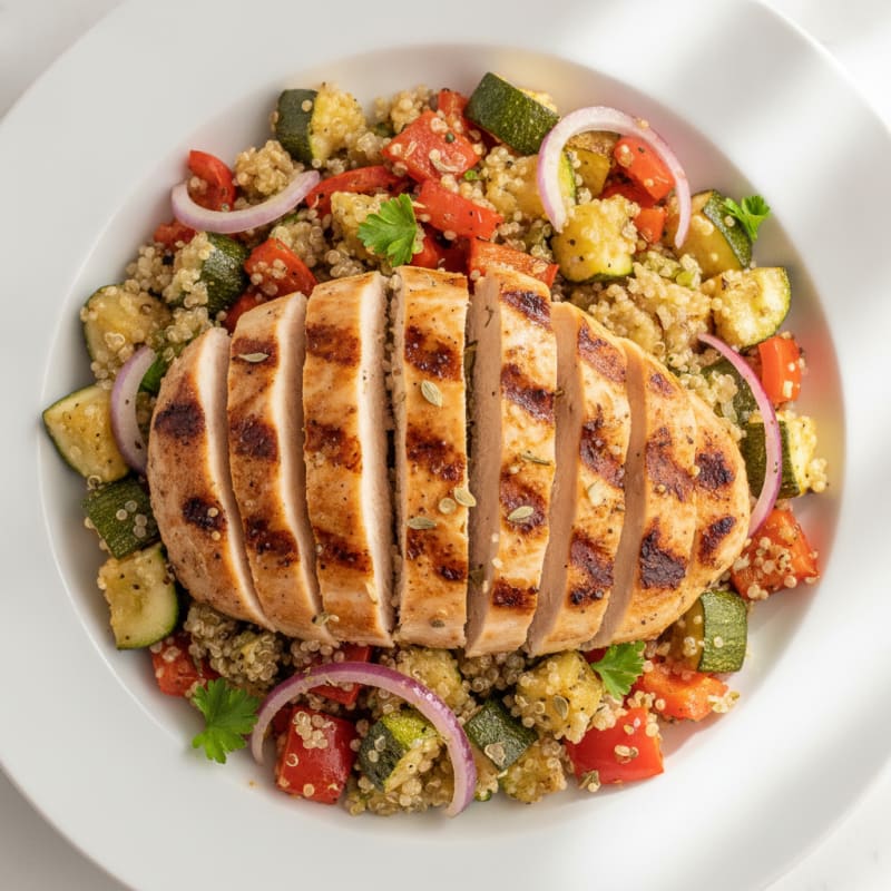 Grilled Chicken and Quinoa Salad with Roasted Vegetables