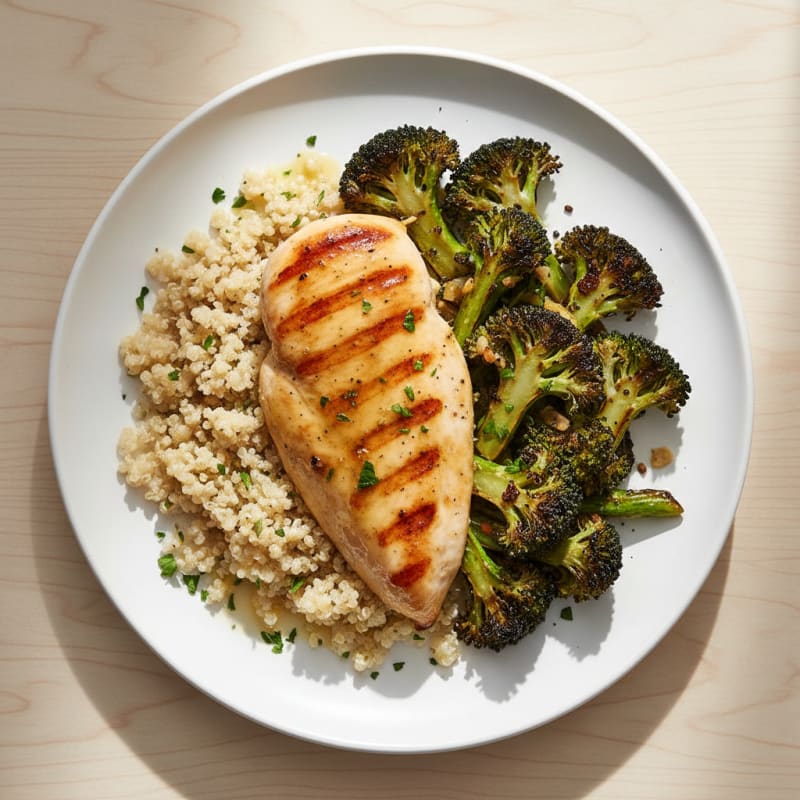 Grilled Chicken Breast with Quinoa and Roasted Broccoli