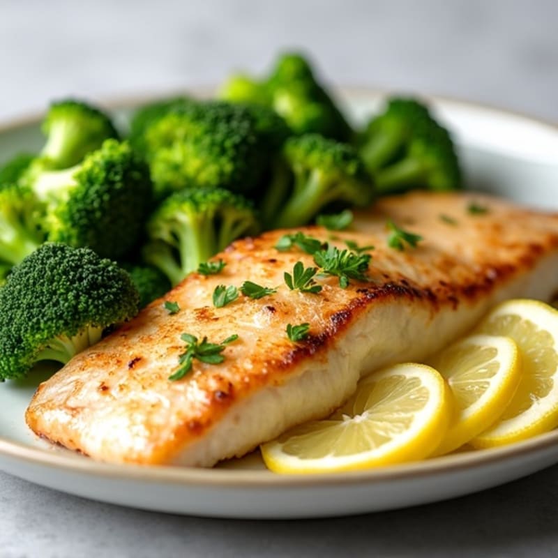 Seared Tilapia with Steamed Broccoli and Lemon