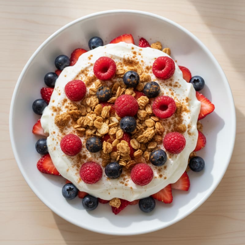 Greek Yogurt Parfait with Mixed Berries and Protein Granola