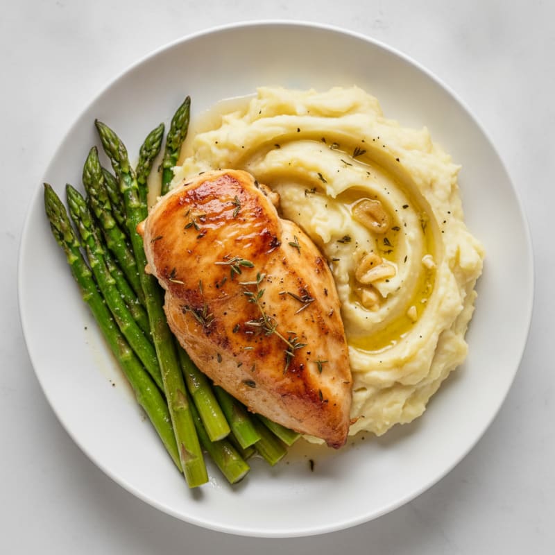 Herb-Roasted Chicken with Asparagus and Mashed Potatoes