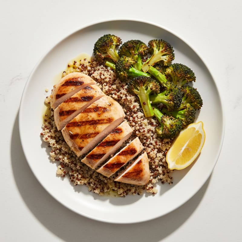 Grilled Chicken Breast with Quinoa and Roasted Broccoli