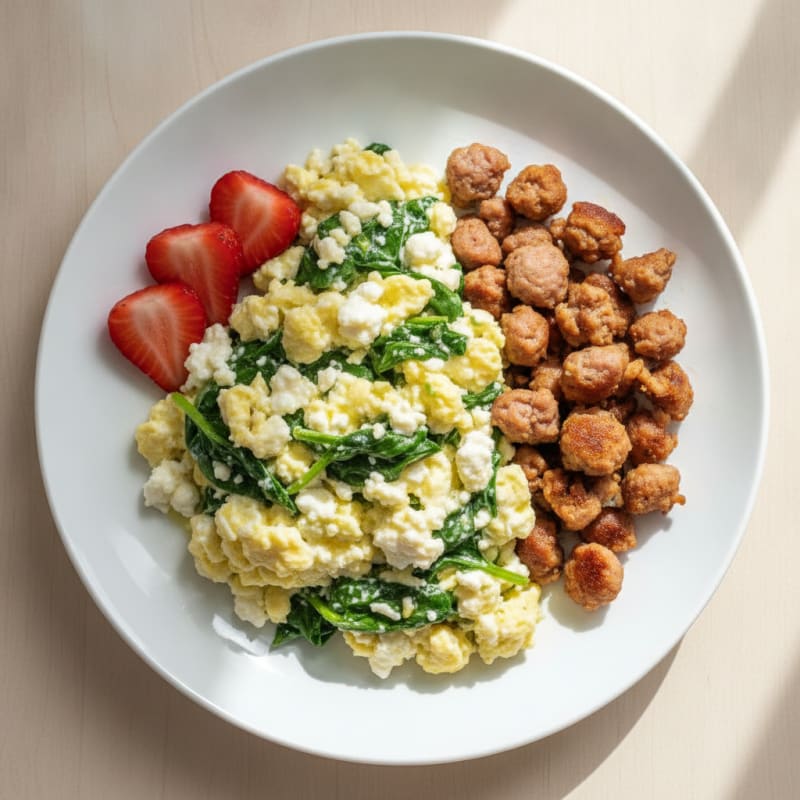 Cottage Cheese Scramble with Spinach and Turkey Sausage
