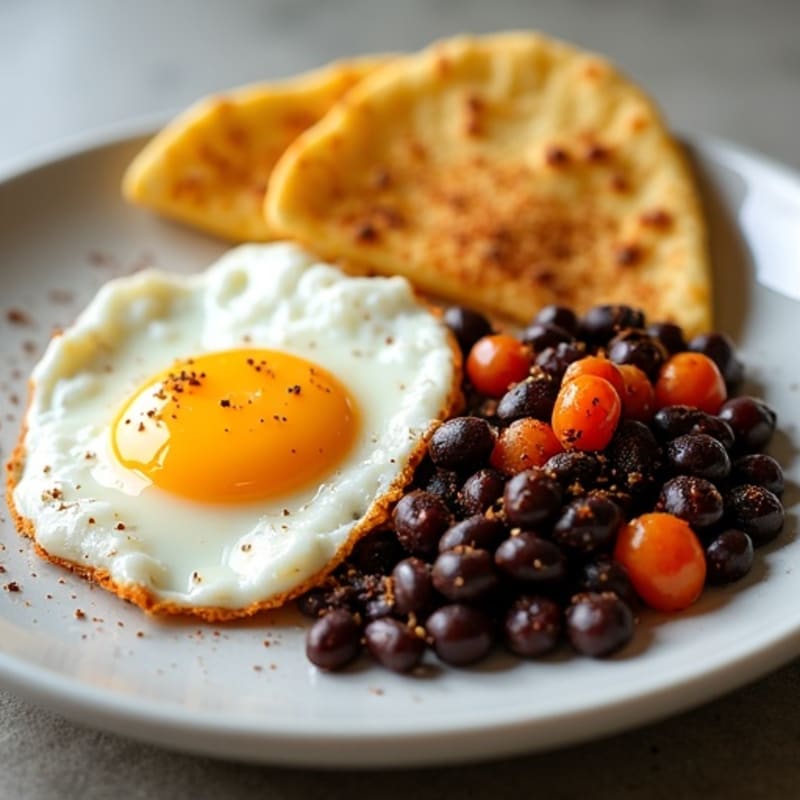 Sunny-Side Up Eggs with Spicy Black Beans and Crispy Corn Tortillas