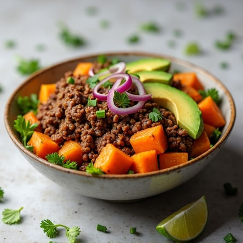 Protein-Packed Sweet Potato and Beef Bowl with Creamy Avocado