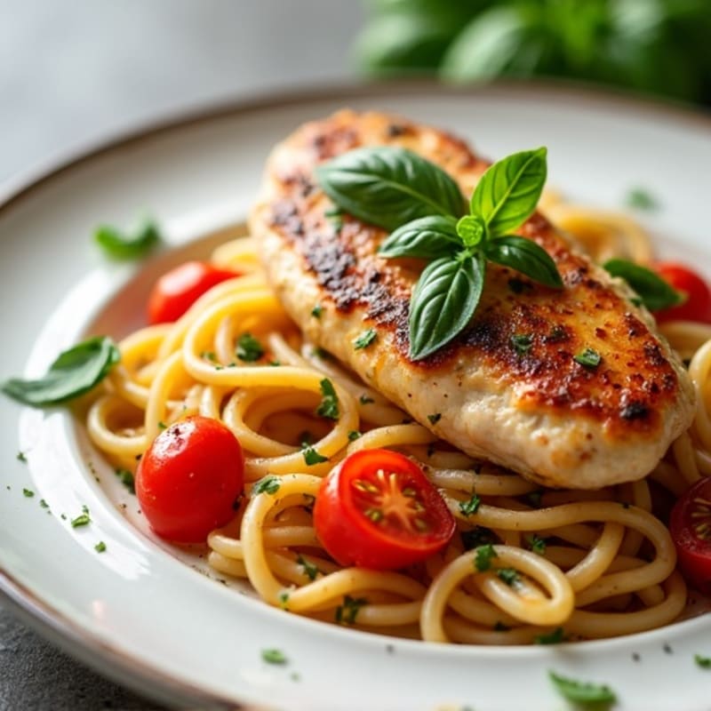 Pan-Seared Chicken with Fresh Tomato Basil Pasta