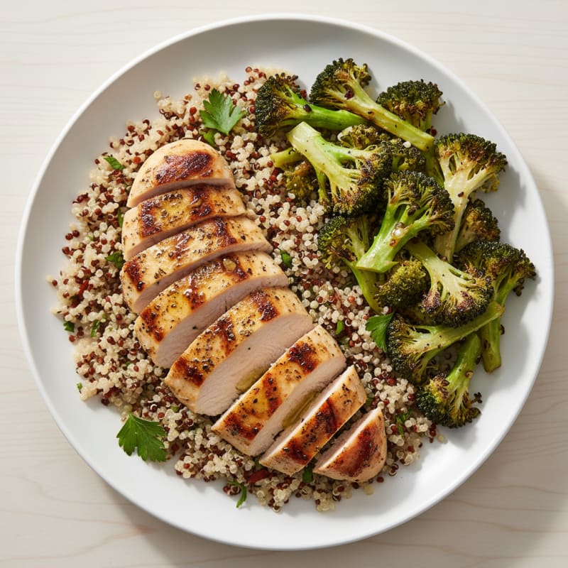 Grilled Chicken Breast with Quinoa and Roasted Broccoli