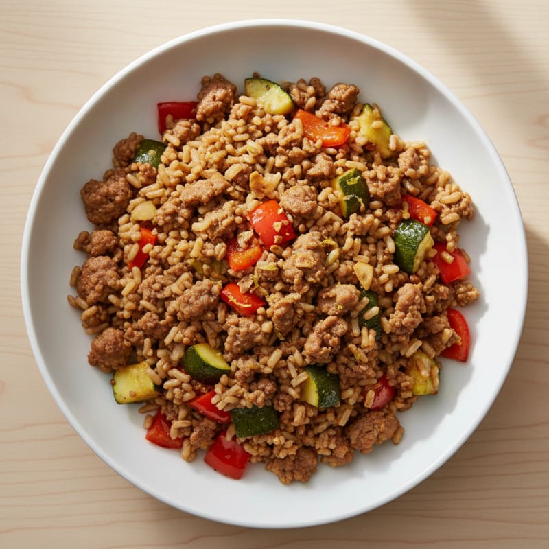 Ground Turkey and Brown Rice Bowl with Roasted Vegetables