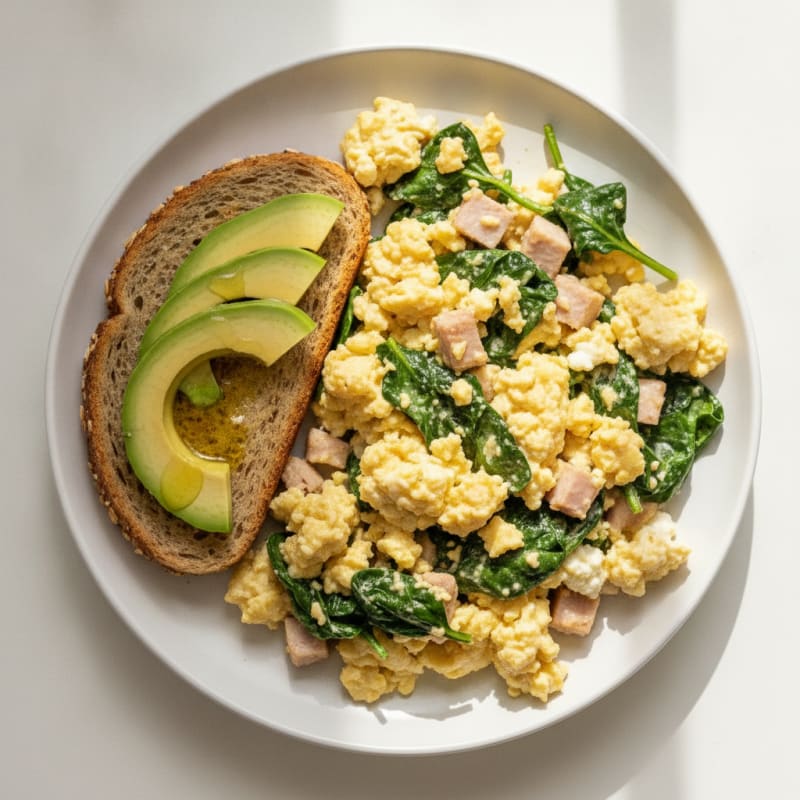 Cottage Cheese Scramble with Spinach and Smoked Turkey