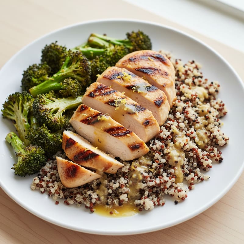 Grilled Chicken Breast with Quinoa and Roasted Broccoli