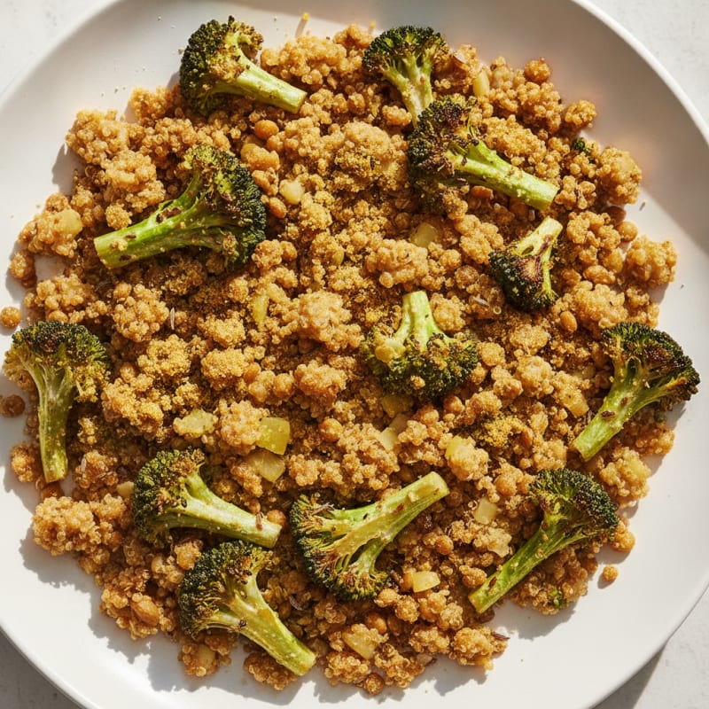 Crispy Lentil and Quinoa Power Bowl with Roasted Broccoli
