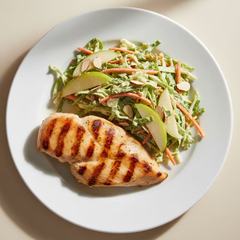 Grilled Chicken Breast with Crunchy Cabbage Slaw and Apple Slices