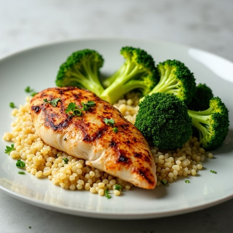 Grilled Chicken Breast with Quinoa and Roasted Broccoli