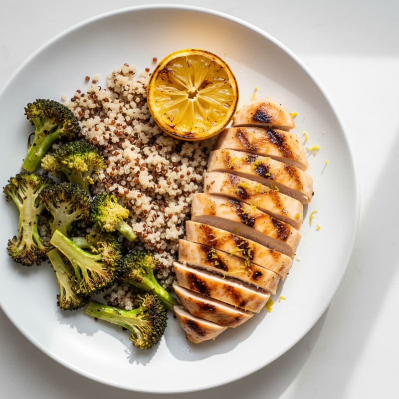 Grilled Chicken Breast with Roasted Broccoli and Quinoa