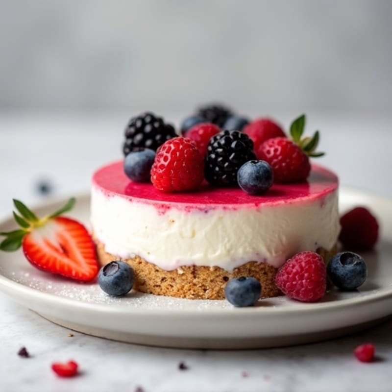 Greek Yogurt Protein Cheesecake with Mixed Berries