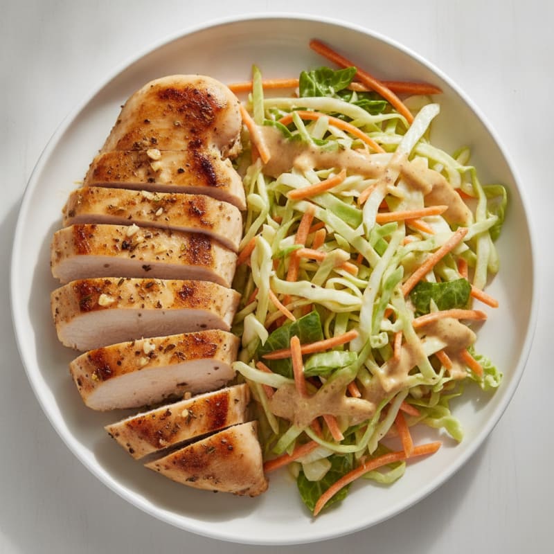 Grilled Chicken Breast with Crunchy Cabbage Slaw