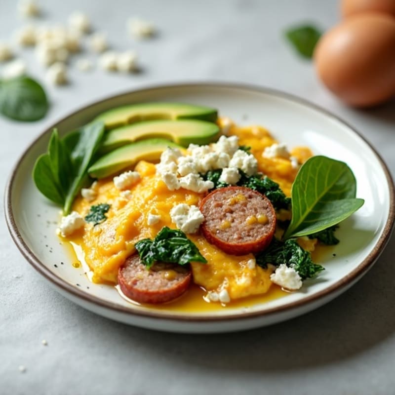 Egg White and Turkey Sausage Scramble with Spinach and Feta
