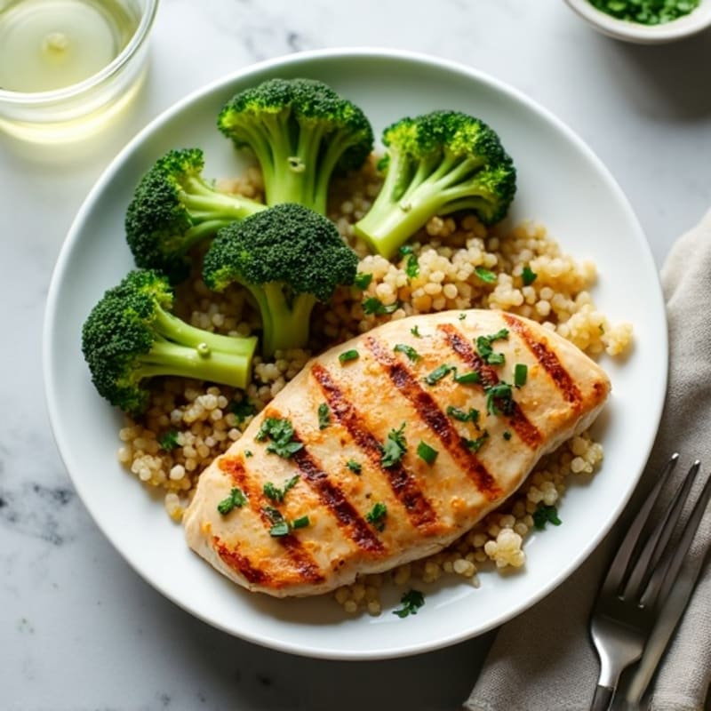 Grilled Chicken Breast with Quinoa and Steamed Broccoli