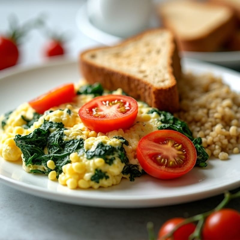 Egg White and Spinach Scramble with Cottage Cheese and Tomatoes