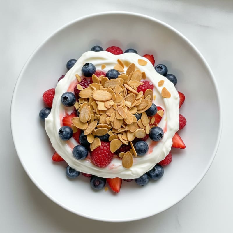 Greek Yogurt Protein Parfait with Mixed Berries and Almonds